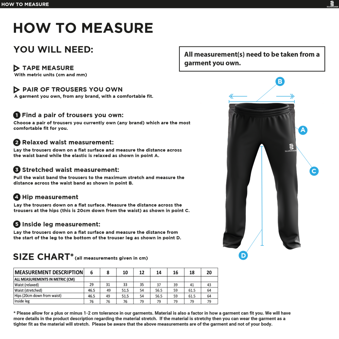 Riding Mill CC - Women's Ripstop Track Pant - Size Guide