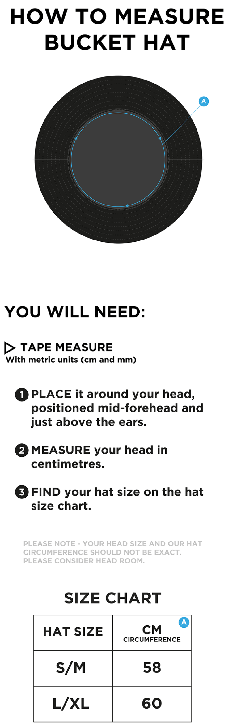 RIDING MILL CC Dual Bucket Hat - Navy - Size Guide