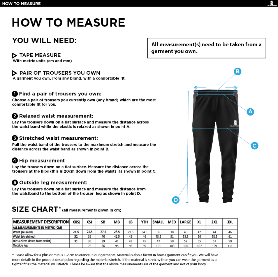 Riding Mill CC - Tek Slim Training Pants - Size Guide