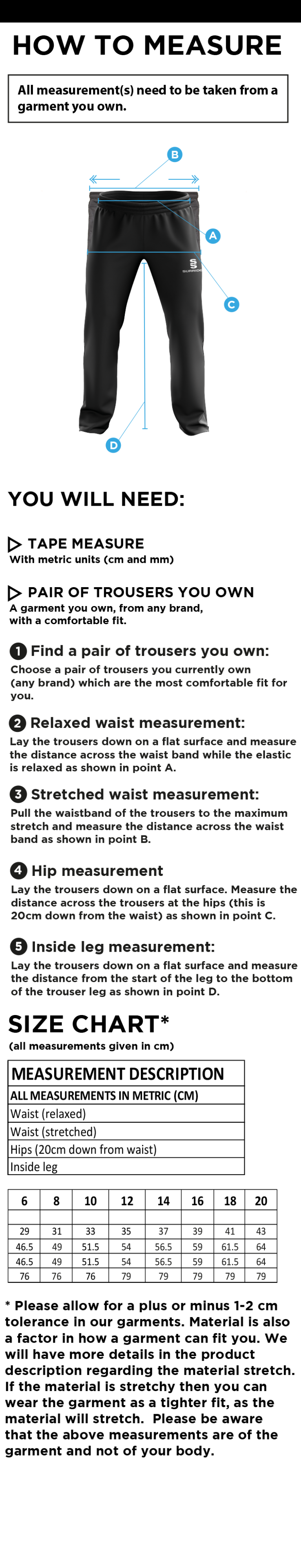 Riding Mill CC - Women's Ripstop Track Pant - Size Guide