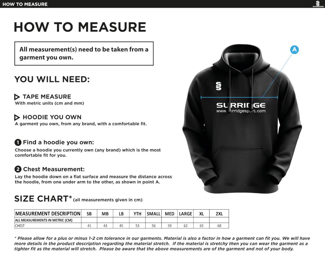 Riding Mill CC - Blade Hoody - Size Guide