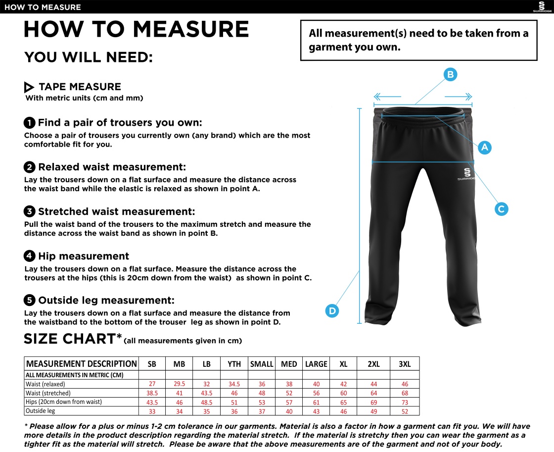 Riding Mill CC - Ripstop Track Pant - Size Guide