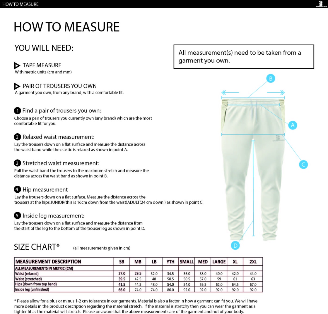 Riding Mill CC - Tek Playing Pant - Size Guide