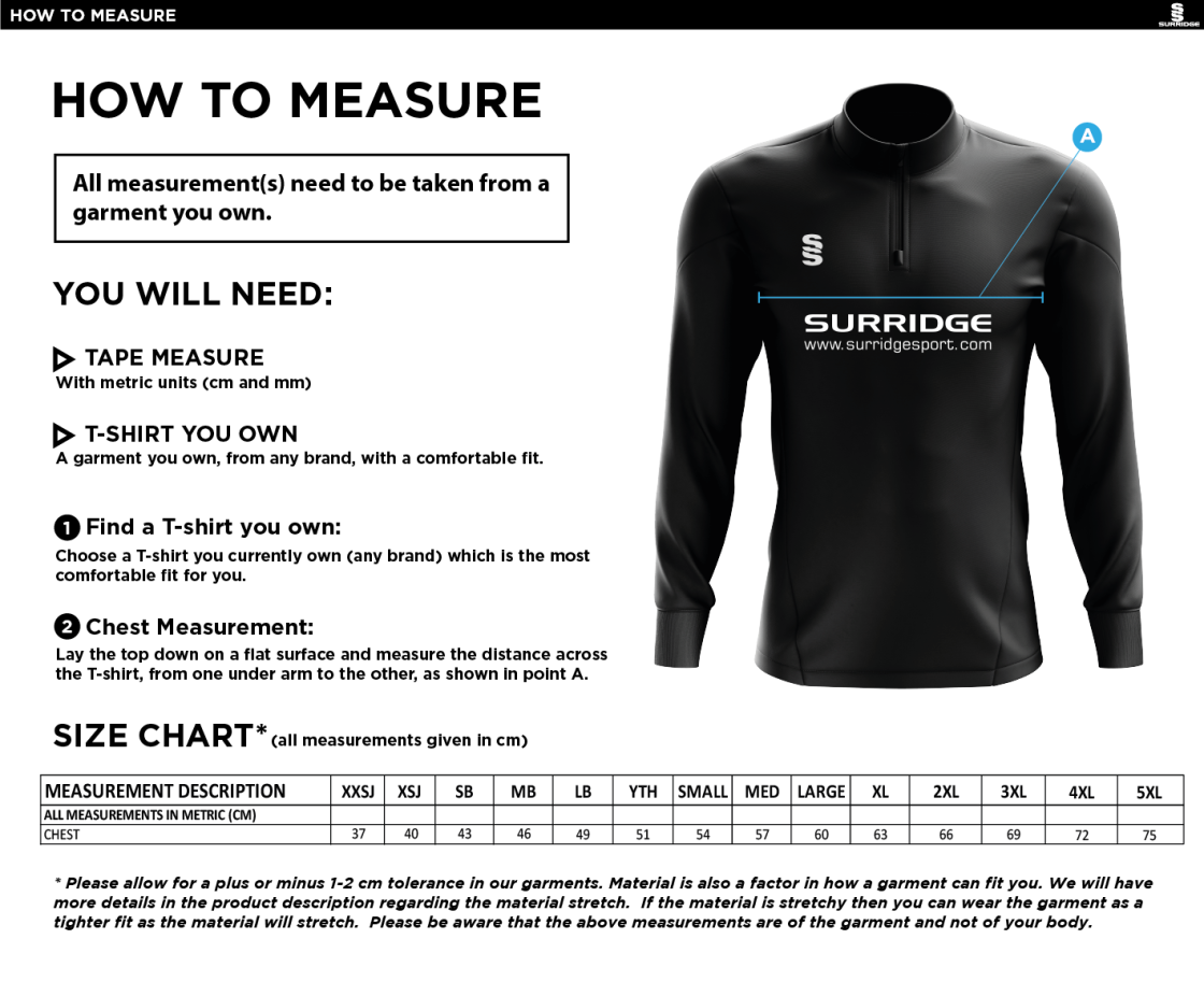 Riding Mill CC - Blade Performance Top - Size Guide