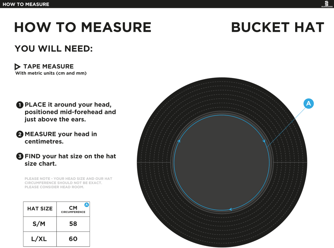 RIDING MILL CC Dual Bucket Hat - Navy - Size Guide